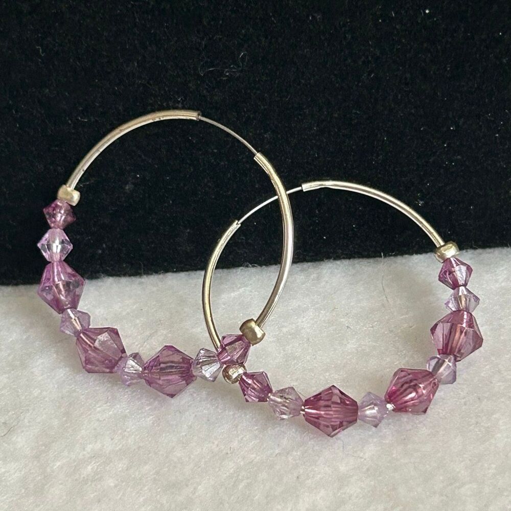 Purple Crystal Beaded Endless Hoop Earrings